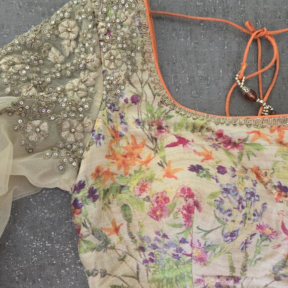 Women's Orange and Green Lengha (Small) - Picture 9 of 9